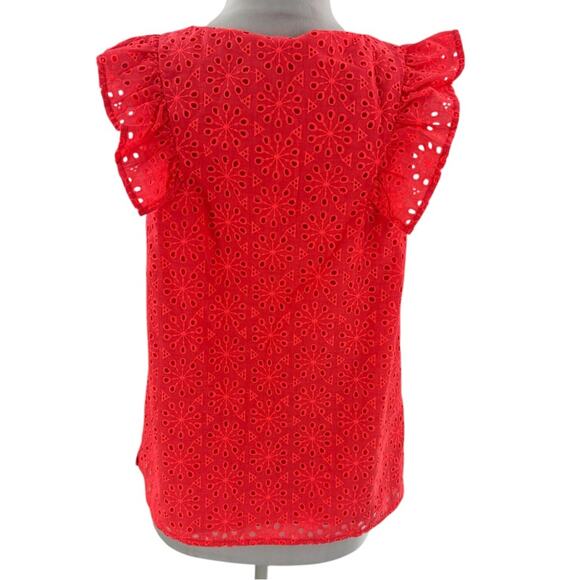 Lilly Pulitzer Lina top Spicy Coral Neon Sunburst Eyelet Sz M - Picture 2 of 7